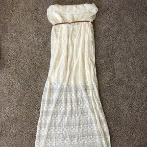 Strapless cream lace maxi dress